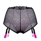 Romantic high waist panties, sheer lace, built-in garter belt